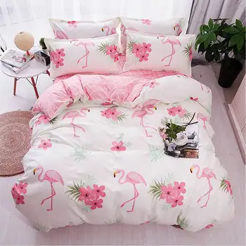 

Cartoon Pink Flamingo Bedding Sets 4pcs Geometric Pattern Bed Linings Duvet Cover Bed Sheet Pillowcases Cover Set