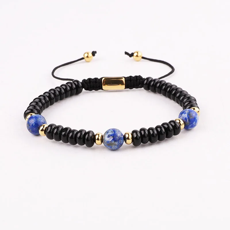 New High Quality Natural Square Stone Stainless Steel Gold Beads Friendship Macrame Bracelet Men - Image 3