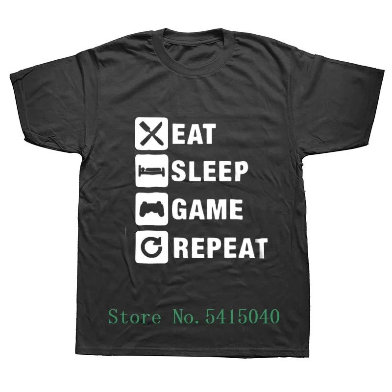 Eat Sleep Game Repeat Gaming футболка геймера Новые футболки унисекс креативная забавная с