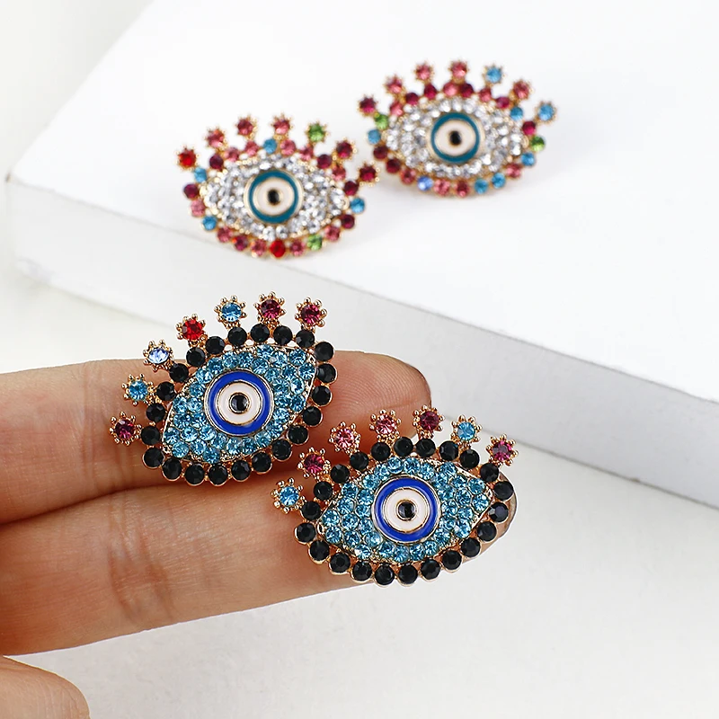 Женские серьги в форме глаза с кристаллами|Серьги-гвоздики| |