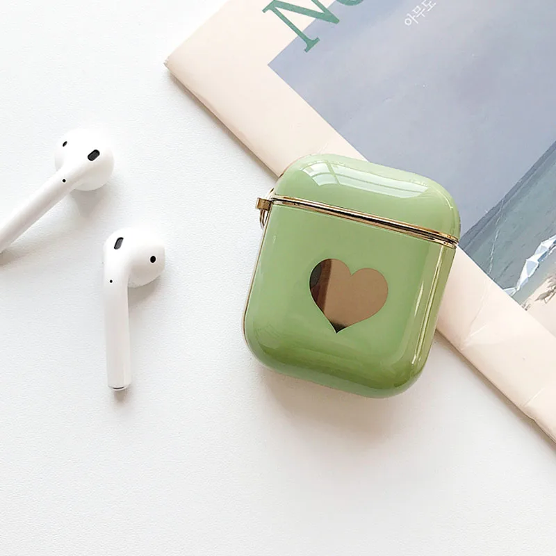 Green EKONEDA роскошный позолоченный чехол с сердечками для Airpods 1 2 чехол силиконовый мягкий защитный чехол для девочки чехол для Airpods - Цвет: Green