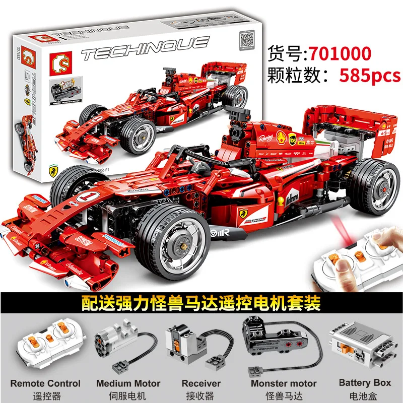 

585pcs DIY MOC Grand Prix Racer F1 Racing Car Compatible Legoedss Technic Ferrarily RC Car Building Blocks Model Toys Gifts