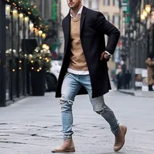 Новинка, осенне-зимняя мужская брендовая флисовая куртка, Мужское пальто, повседневное однотонное тонкое пальто с воротником, длинный Хлопковый тренч, уличная одежда