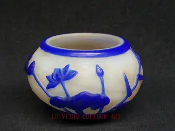 

YIZHU CULTUER ART Collected China Old Glass Manual Carving Flowers Birds Water Washing Bowl Cup