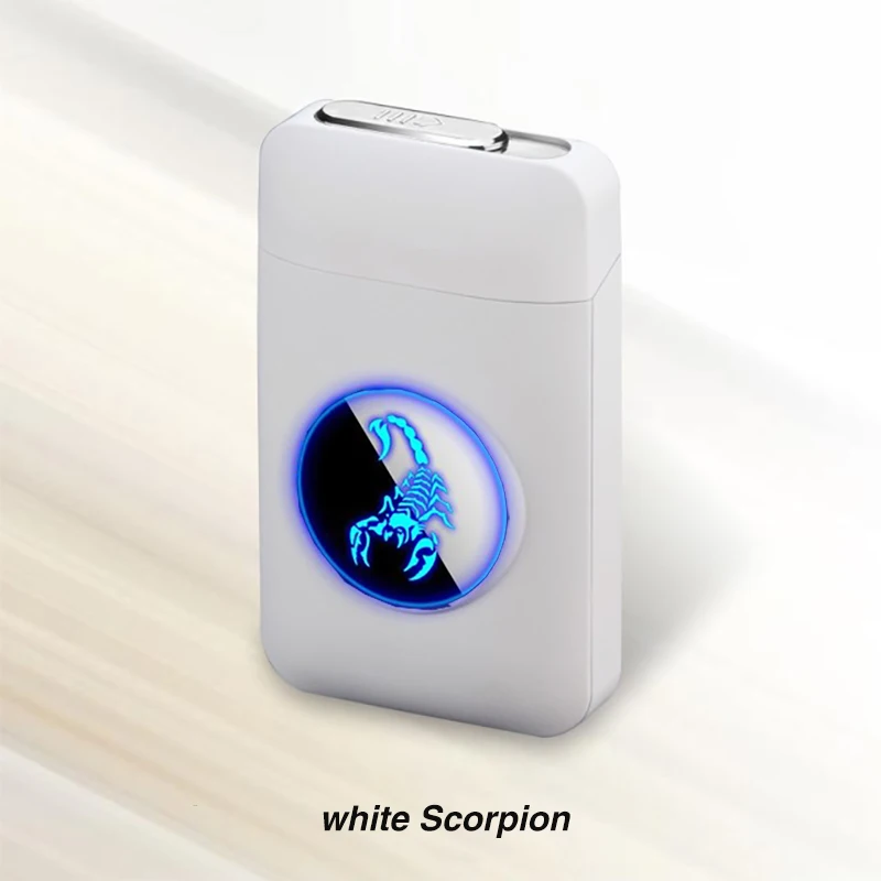 Металлический чехол для сигарет, Электронная usb зажигалка, чехол для хранения табака, держатель для сигарет, электрическая плазменная дуговая зажигалка, гаджеты - Цвет: White Scorpion