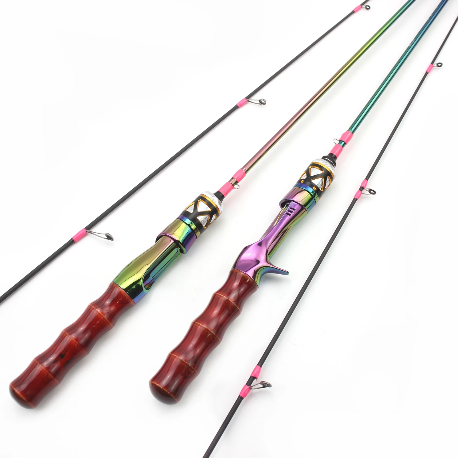 

1.68m Carbon Ul Spinning Rod Slow Soft Wooden Handle Casting Rods Ultra Light Lure Fishing Rod Solid 2 Tips Colorful Trout Rod