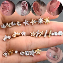 Starbeauty 1 шт. 1,2x6 мм 16 г кристаллическая Звезда Луна Корона спиральные украшения для пирсинга серьги на Козелок шпильки хрящевой пирсинг уха Oreja