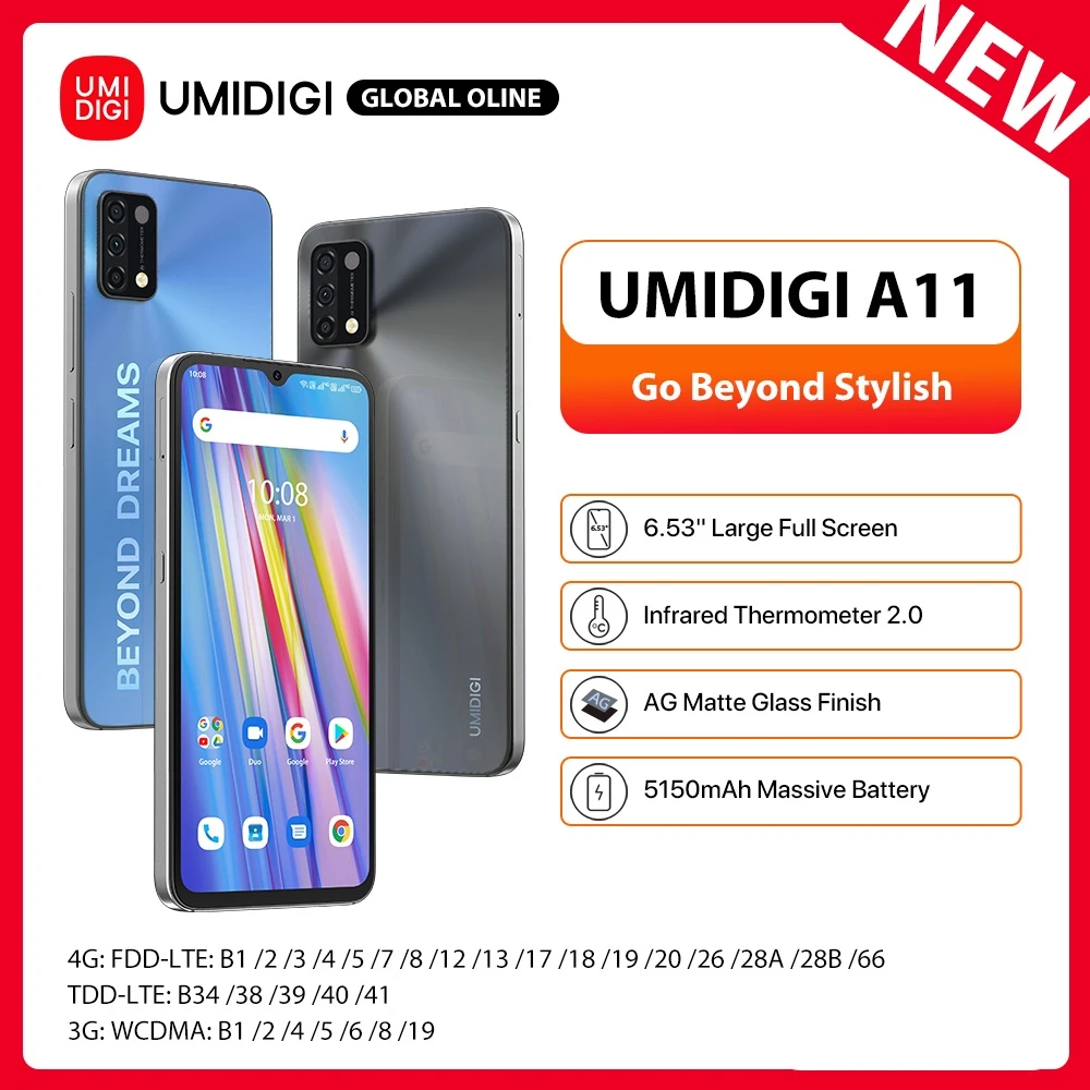 android cell phones for sale UMIDIGI A11 Android 11 NEW Global Version 4GB+128GB 3GB+64GB Smartphone Helio G25 6.53" HD+16MP AI Triple Camera 5150mAh tmobile android phones