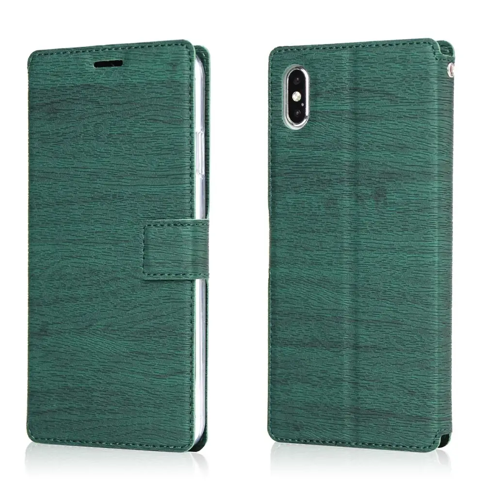 

For iPhone Xs Max Xr Xs X 8 7 6s 6 Plus Case Ultra-thin Tree Grain Voltage PU Leather Flip Stand Wallet Case with Hand Strap