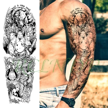 

Waterproof Temporary Tattoo Sticker cartoon character wolf animal warrior dragon full arm fake tatto flash tatoo for men women
