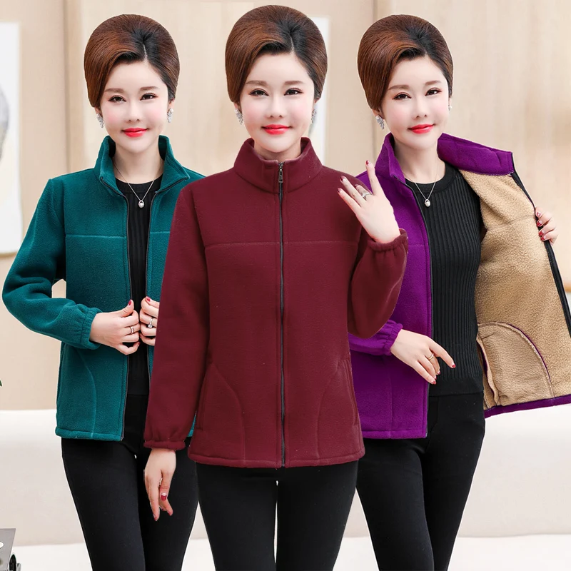 

2019 Middle-aged women winter plus velvet warm Solid color coat large size 5XL Slim fleece top coat Short jacket women coat