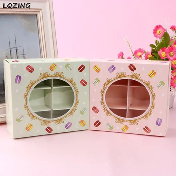 

20x Drawer Lid Macaroon Paper Gift Box with Window 6 Grids Wedding Party Paper Box For Cake Food Packaging Candy Cookies Cupcake
