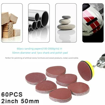 

60Pc 50mm 2" Sander Disc Sanding Disk 100-2000 Grit Paper For Polishing Tool Kit For Polishing Various Metals