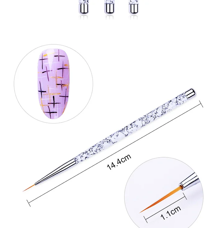 3 шт./лот набор акриловых кисточек смешанных размеров для рисования цветов и линий, тонкие детали, Мраморная ручка, гелевая ручка для дизайна ногтей