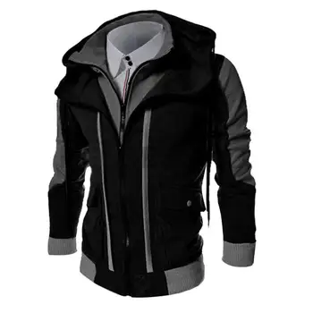 

Casual Men Jackets Coats Winter Thick Warm Zipper Hooded Jackets Fake Two Pieces Sports Sweatshirt Coat Jacket Men's Clothing