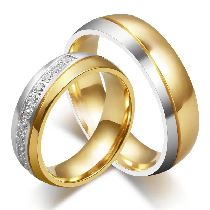 Stainless Steel CZ Stone Wedding Couple Rings for Women Men