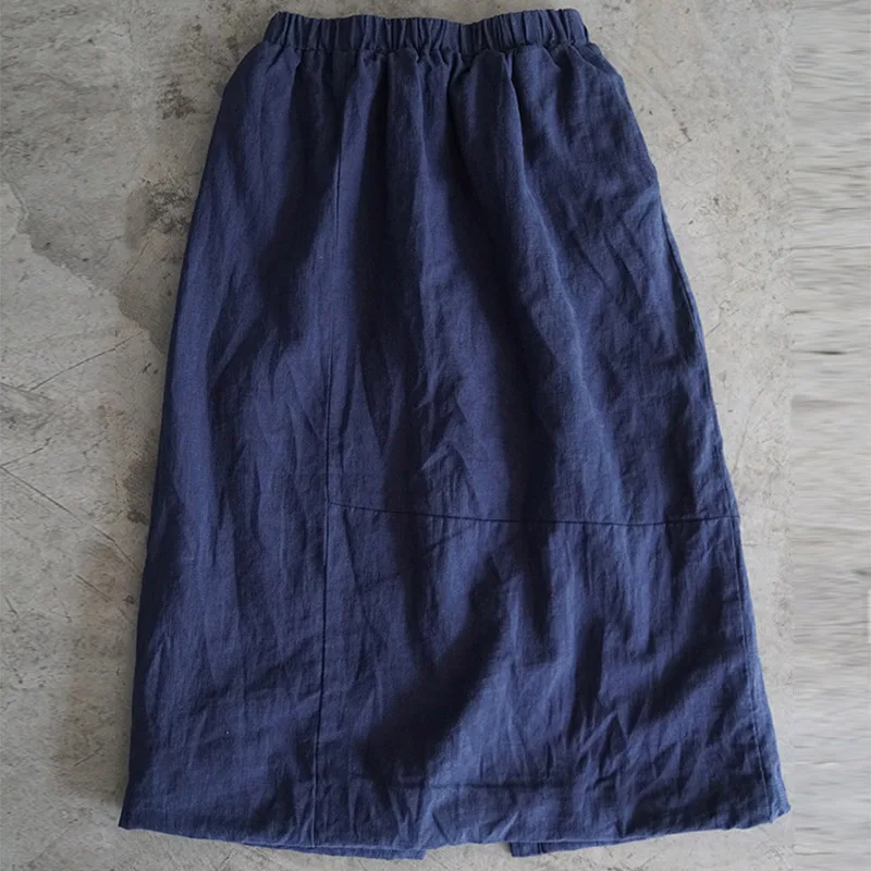 Navy Blue SCUWLINEN,, зимние женские юбки, винтажные, одноцветные, эластичная резинка на талии, подходят ко всему, толстые, теплые, хлопковые, стеганые юбки, Jupe Femme P160 - Цвет: Navy Blue