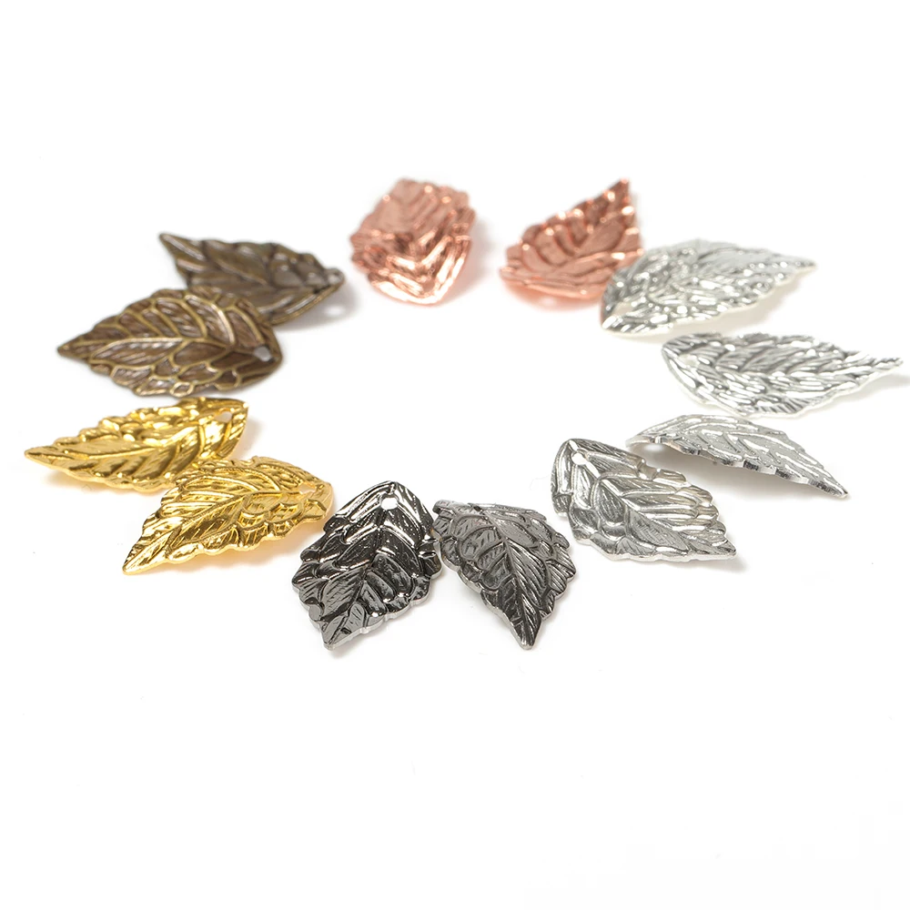 50pcs Metal Leaf Charms 10x18mm Flower Filigree Charms Pendants For