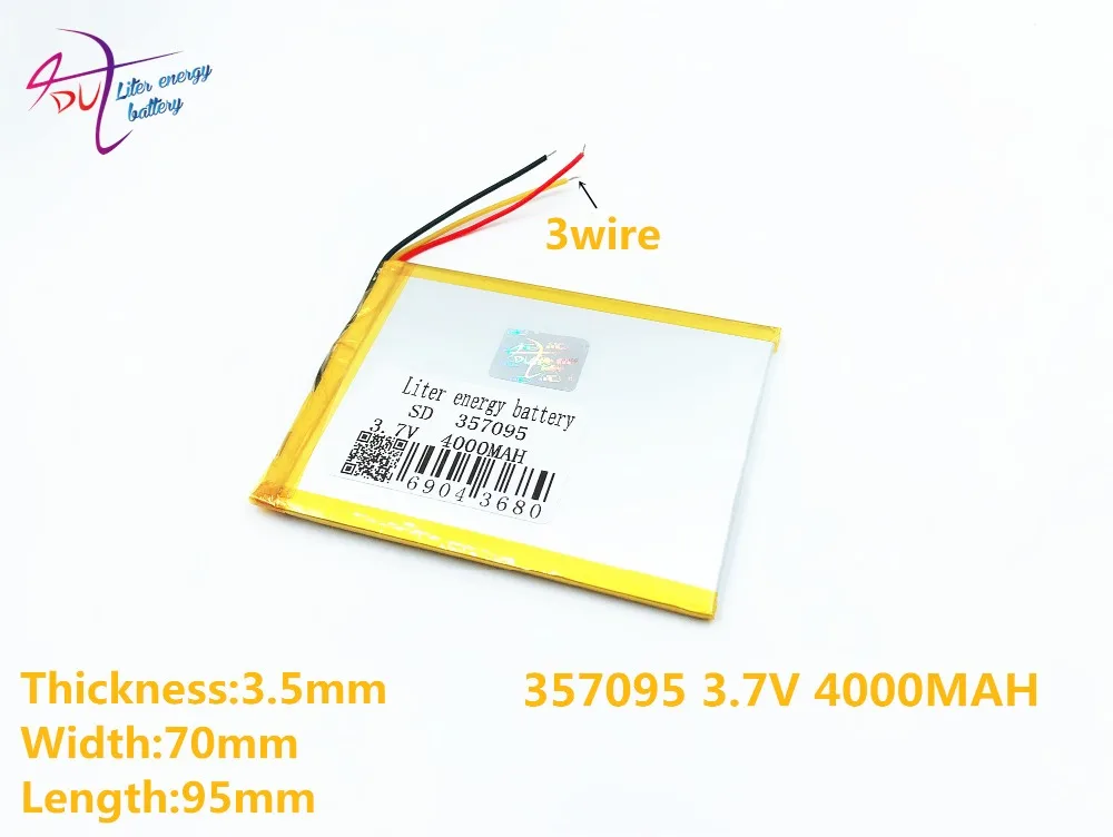 3 линия литиевая батарея 357095 3,7 V 4000MAH(полимерный литий-ионный) литий-ионный для планшетных ПК 7 дюймов MP3 MP4