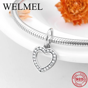 

New 925 Sterling Silver fashion heart shape sparking zircon Pendants charms Fit Original European Charm Bracelet Jewelry making
