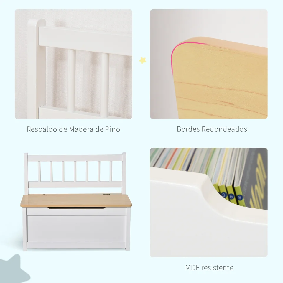 Baule Portagiochi In Legno 62x40x46.5 Cm - Bianco Con Cerniera Sicura | Portatile E Robusto - Foto 2