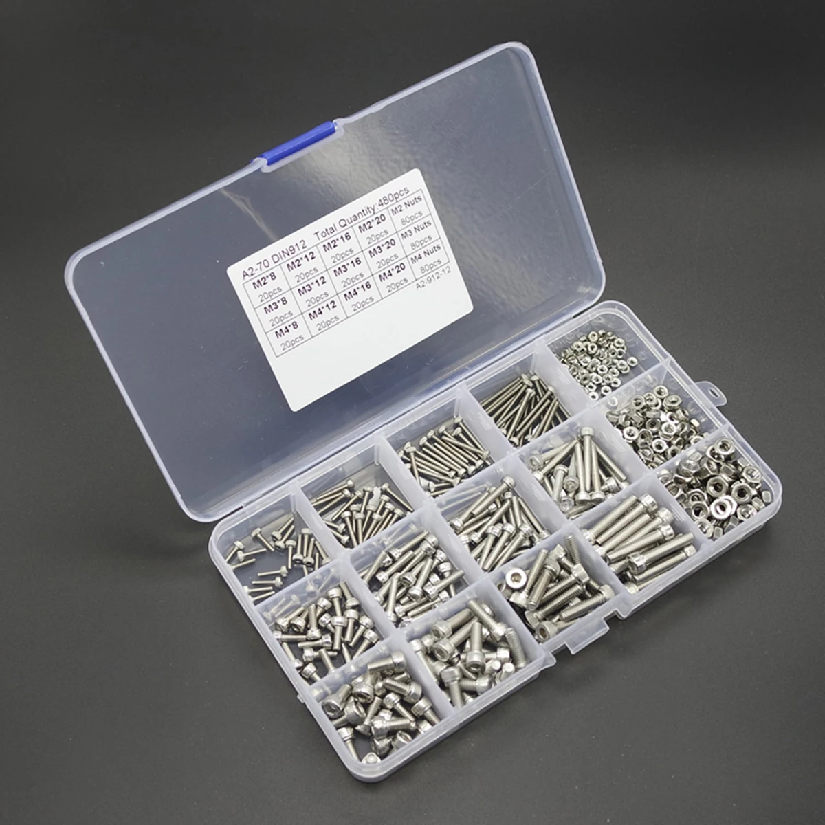 

480pcs Stainless Steel Hex Socket Screws M2 M3 M4 Head Cap Screw Nut Set With Box Mayitr