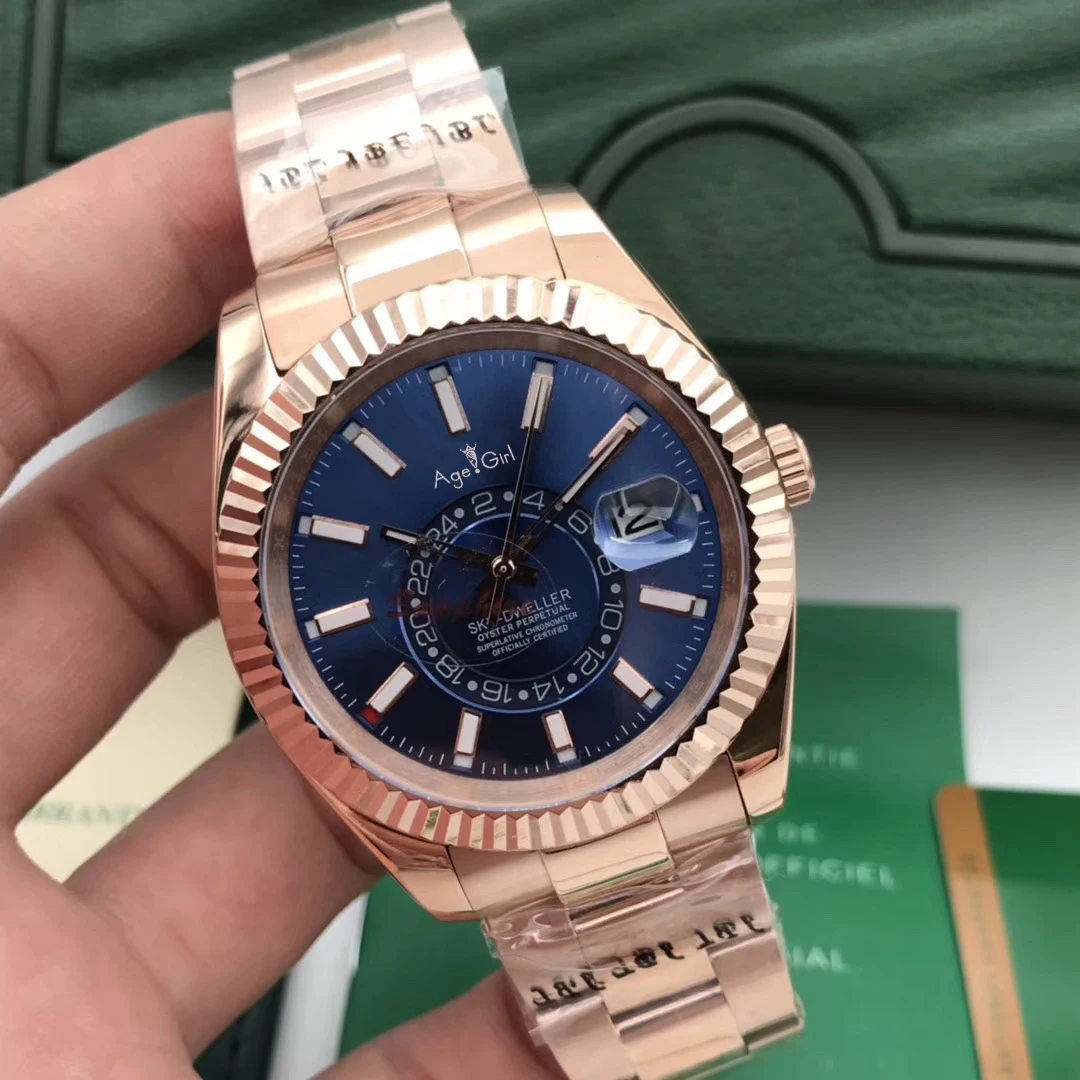 Rose Gold Blue Роскошные брендовые Новые Мужские автоматические механические часы небесно-серебристый черный белый кристалл сапфир розовое золото ограниченная Спортивная AAA+ 41 мм - Цвет: Rose Gold Blue