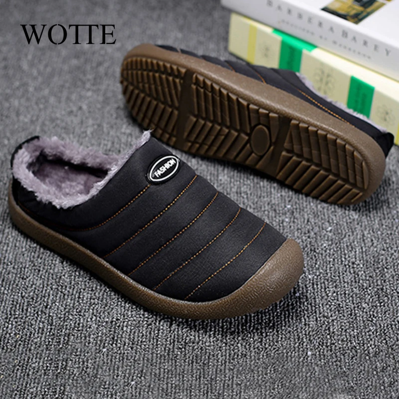 New Men's Slippers Outdoor Warm Shoes Plush Flock Male Slippers For Home Hard-wearing Non-slip Outdoor Walking Mans Footwear