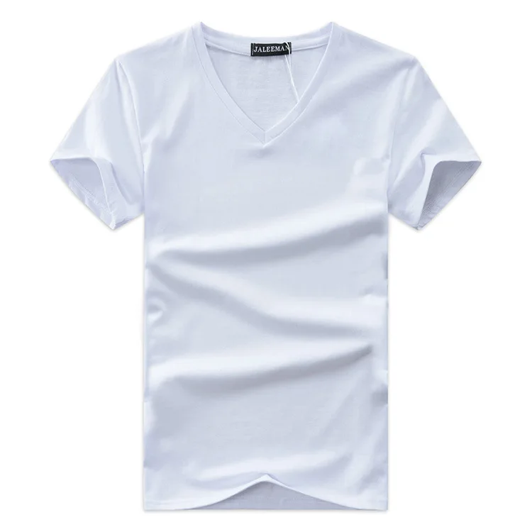Лето,, Мужская футболка с v-образным вырезом, хлопковые топы с короткими рукавами, высококачественные повседневные мужские обтягивающие классические брендовые футболки - Цвет: Белый