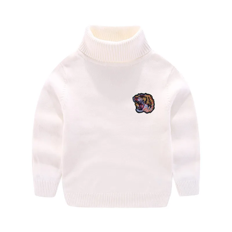 

Childrenswear BOY'S Big Boy Tiger Head Embroidered Long-sleeved Pullover Base Shirt Elasticity Sweater
