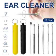 6pcs Ear Cleaner Earwax Removal Tool Abs Earpick Curette Reusable Ear Cleaning Wax Remover Spring Spoon Ear Pick Cleanser Care