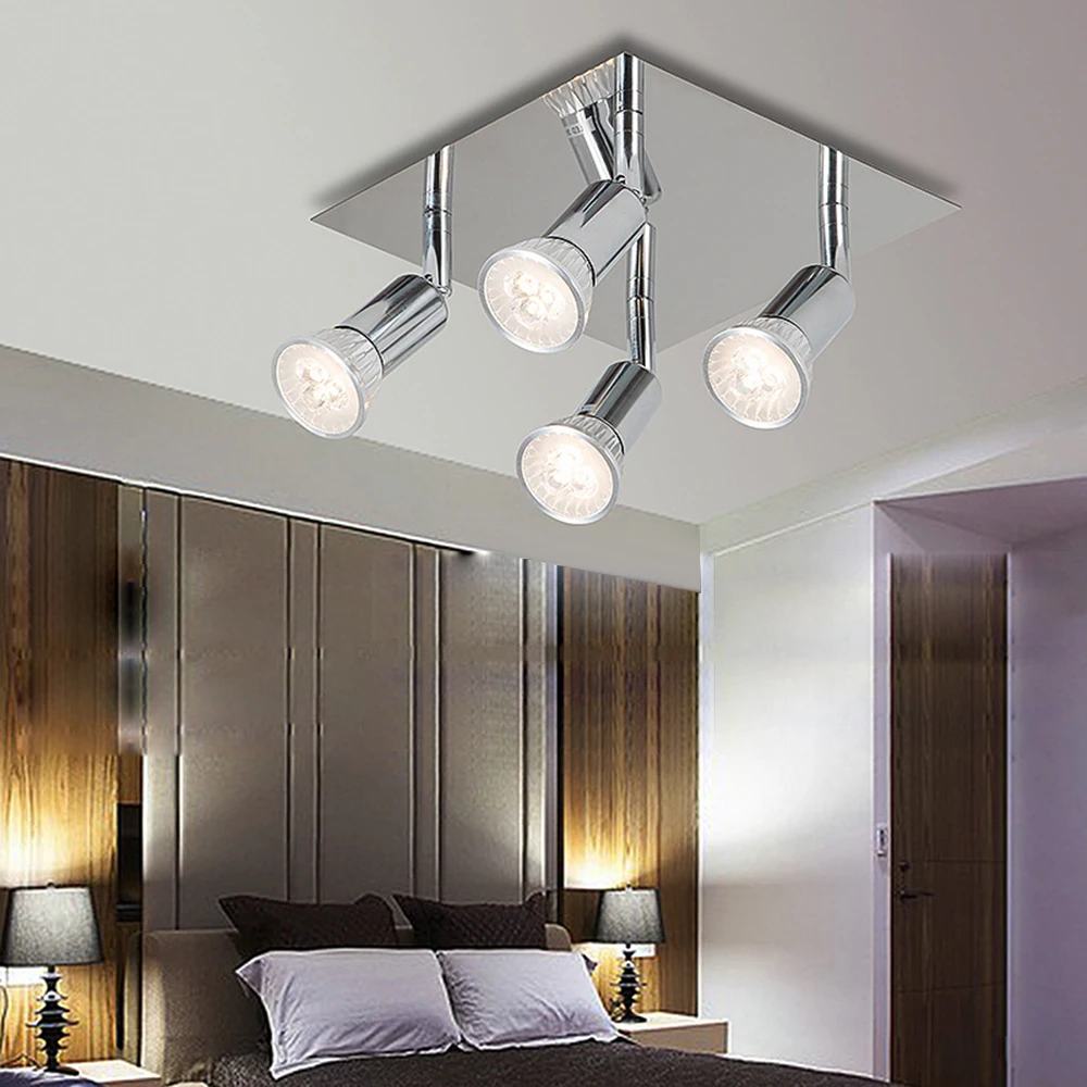 AC85-240V GU10 LED Ceiling Light 360° Adjustable Rotatable Modern Pendant Ceiling Lamp 12W 4 Head LED Spotlight for Home