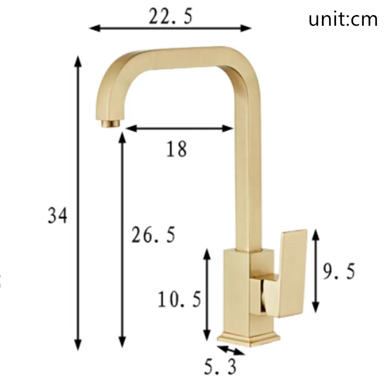 Золотая латунная щетка для кухни Смеситель для горячей и холодной раковины квадратный кухонный кран-смеситель для раковины, смеситель для воды, смеситель для кухни