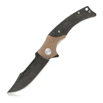 

Kubey Folding Knife DM902 Balck Coated VG10 Damascus Blade TI/CF Handle