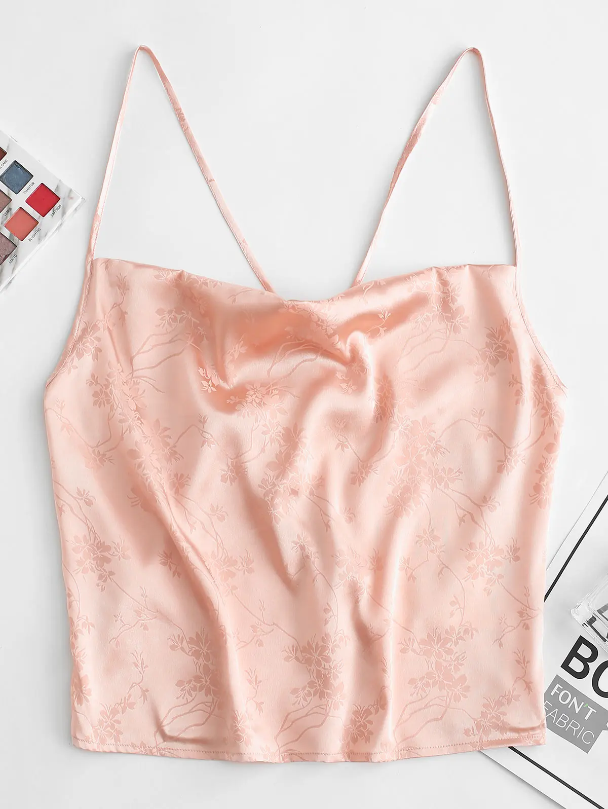 ZAFUL женский камзол укороченный Топ короткий Cami майка женские сексуальные короткие топы цветочный жаккардовый кроп камзол - Цвет: Pink Rose
