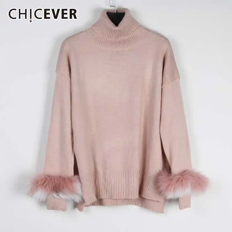 CHICEVER вязаный женский свитер для женщин Топ с длинным рукавом водолазка