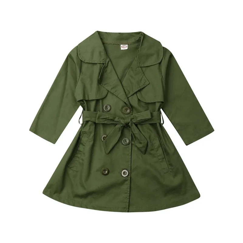 Модный длинный плащ для маленьких девочек, осенняя верхняя одежда, ветровка, пальто - Цвет: Армейский зеленый
