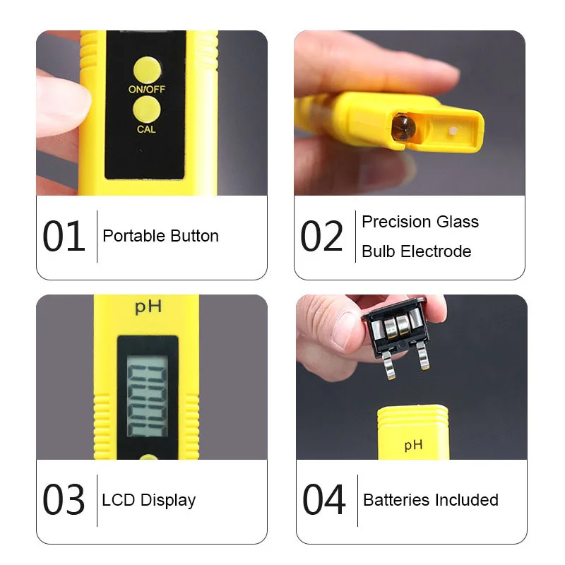 0-14 PH Handheld Digital PH Meter Pen with LCD Display Drinking Water Tester Aquarium Pool Purity Tester Automatic Calibration