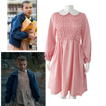 

Stranger Things Season 3 Costume Eleven Cosplay Fancy Dress EL Pink Long Sleeve Dress Women Girl Halloween Carnival Party Outfi