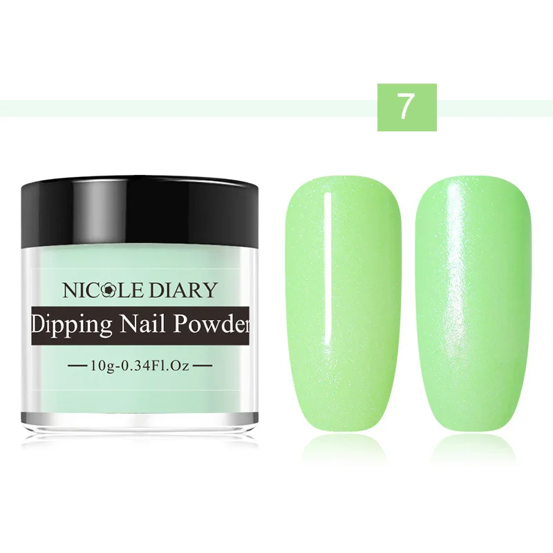 Color 7 NICOLE DAIRY 1 коробка 10 мл погружающаяся пудра для ногтей без лампы для лечения естественного сухого погружения пудра для ногтей гель для ногтей блестящая пудра для ногтей - Цвет: Color 7