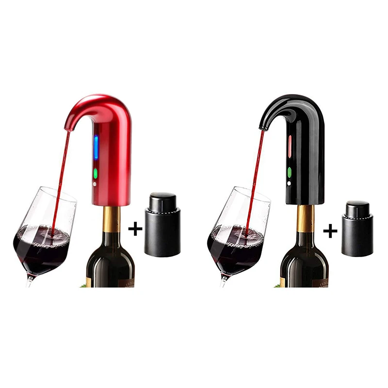 Vertedor Eléctrico de Vino Aireador Dispensador de Vino Inteligente con Dos Tubos de Conexión de Silicona Negro Decantador Aireación Automático 