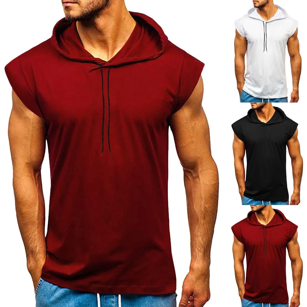 Los hombres sudaderas con capucha chicos musculosos camisetas de culturismo Deporte Sudaderas con capucha tanque de aptitud de los hombres, ropa de gimnasio camisas sin mangas con capucha