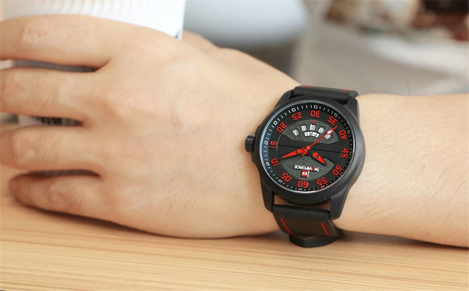 NAVIFORCE, Топ бренд, спортивные мужские кварцевые часы с датой, мужские часы с кожаным ремешком, военные водонепроницаемые наручные часы, мужские часы
