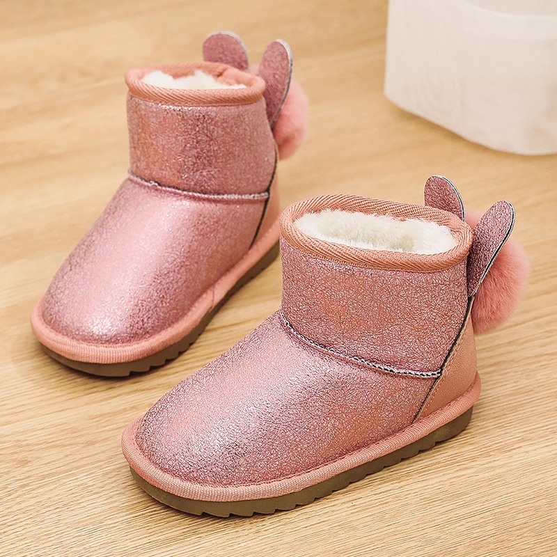 

Winter Fur Toddler Boots Outdoor Kids Shoes For Boy Slip-on Baby Girls Warm Snow Boots Toddler Pink Silver Children Brands Boot