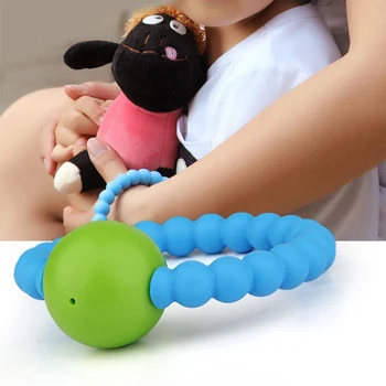 

Toddler Baby Teether Soothing Jewelry Toy Chewable Beads 100% Food Grade Silicone Bracelet Teether with Round Bell BPA Free