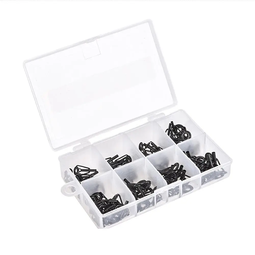 HiMISS 80pcs 8 Sizes Fishing Rod Pole Guide Tip Set Stainless Steel Ceramic Top Ring Lure Tool Kit black