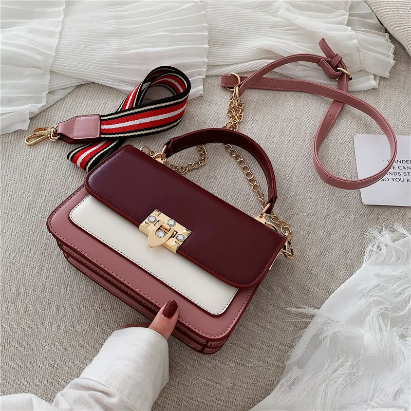 

2019 Summer New Style Popular Bag Textured Contrast Color Fashion INS Shoulder Lock Hand Shoulder WOMEN'S Bag
