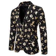 Выпускные платья, рождественские блейзеры, мужские костюмы с золотым бронзовым принтом лося, повседневный деловой приталенный пиджак, мужской жилет, Mariage Homme