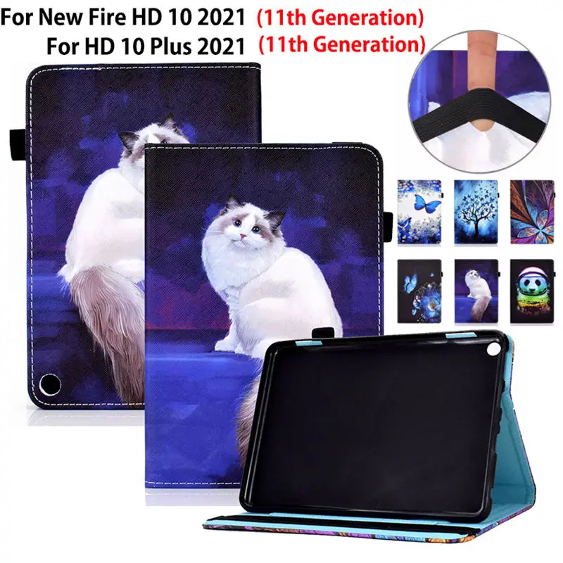 Custodia Cartoon Cat Per Fire Hd 10 2021 Cover Funda Fire Hd 10 Plus 2021 Custodia (11A Generazione, Versione 2021) Auto-Sleep/Wake Capa