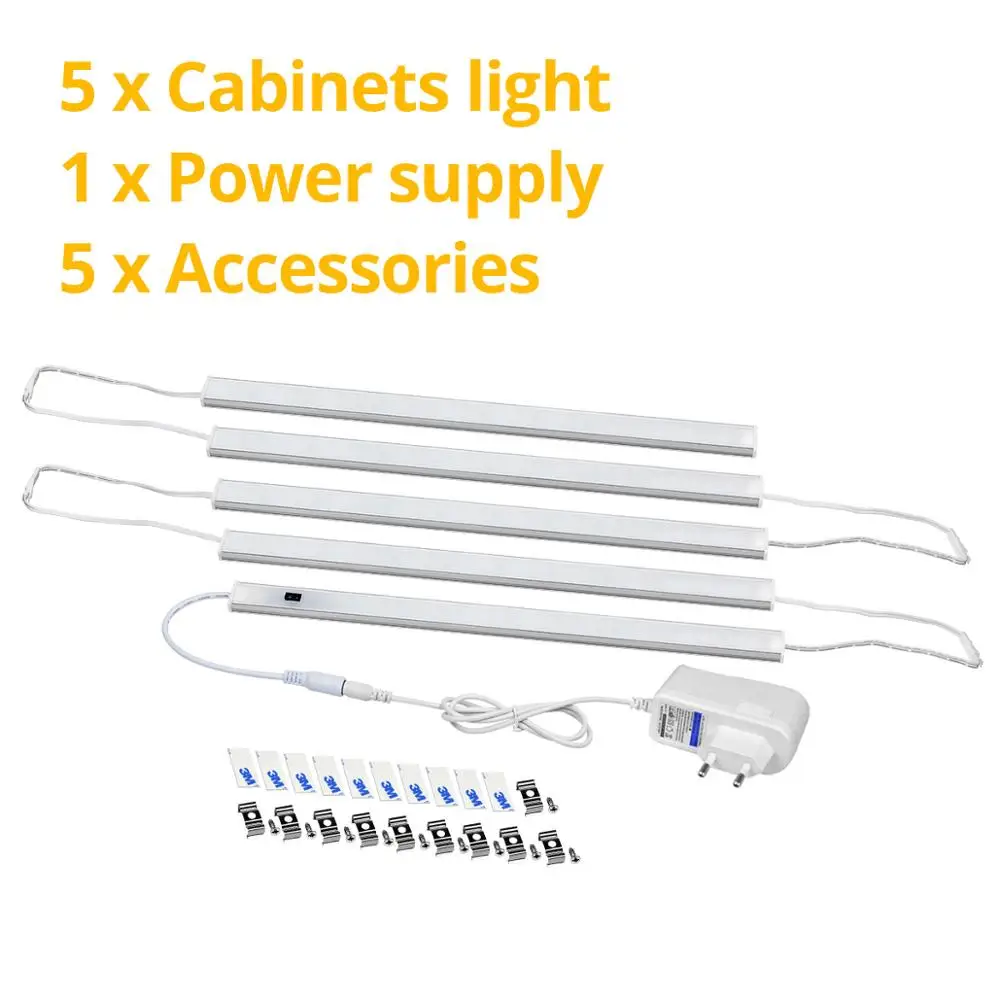 5Xlight With EU Plug 1 м-5 м ручной датчик развертки, умный светодиодный светильник для шкафа, барная трубка, 12 В, высокая яркость, Диодная лента, лампа для гардероба, для спальни, кухни, освещение - Цвет: 5Xlight With EU Plug
